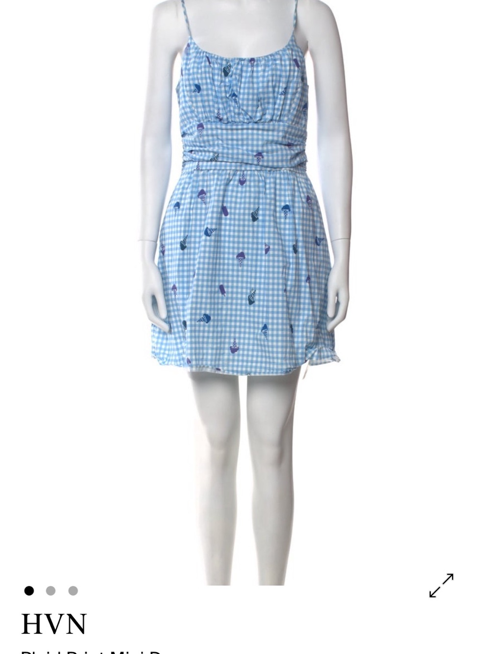 HVN Light Blue Gingham Spaghetti-Strap Mini Dress ice cream